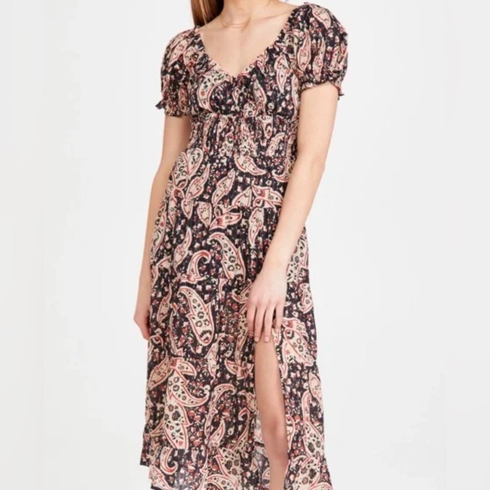 Rahi Womens Shiloh Paisley Midi Dress Size Small Multicolor Short Sleeve V Neck